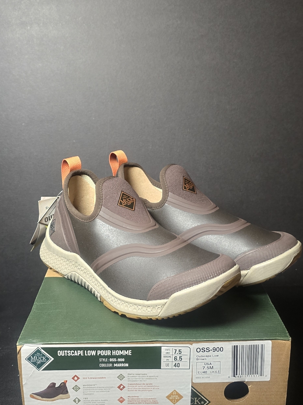 Muck Outscape Low Slip-On — Brown with Orange Pull Tab - Picture 3 of 3